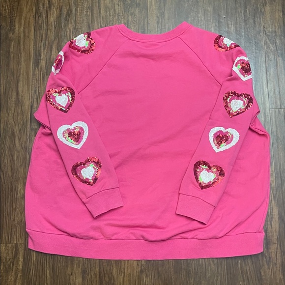 Queen of Sparkles Heart on Your Sleeve sequin hot pink Valentine’s Sweatshirt XL - Picture 4 of 15